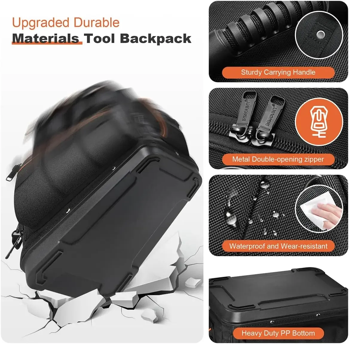 Backpack Tool Bag Tool Backpack Heavy Duty Organizer, Water-resistant HAVC Backpack Electrician Box with Molded B