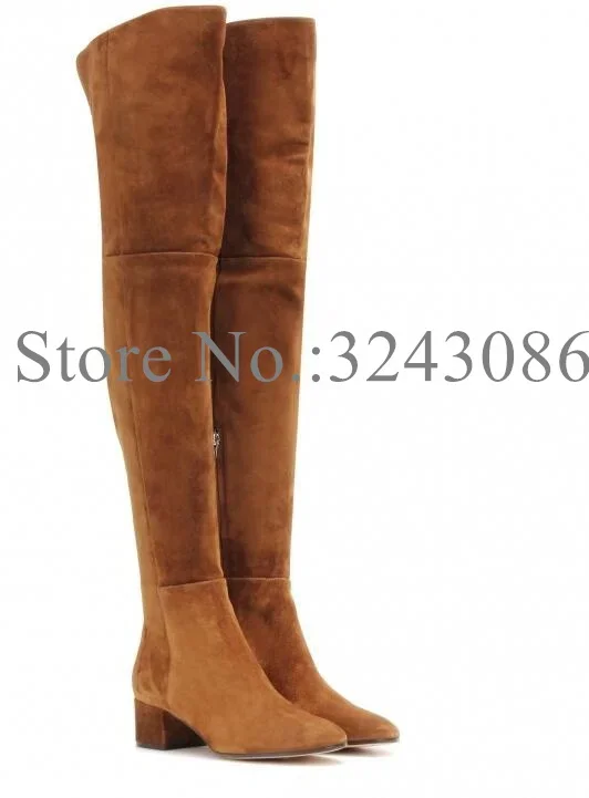 

Brown Suede Low Heel Over the Knee Boots Woman Fashion Grey Red Beige Casual Long Boots Lady Large Size Dress Booties Dropship