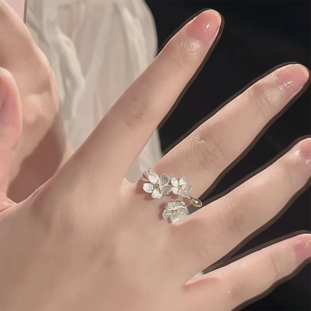 Temperament Delicate Design Adjustable Rings Elegant Forest Style Flower Opening Rings Vintage Minimalist Rings Gift