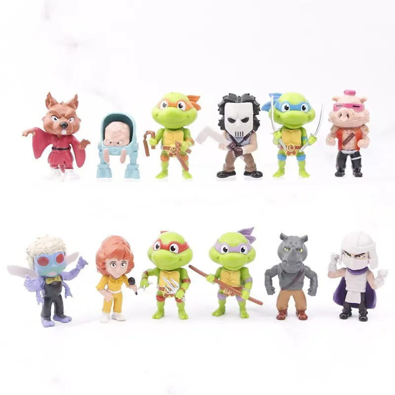 12pcs Q Version Chibi Teenage Mutant Ninja Turtles Figures Mini Dolls Car And Desktop Decor Cute Kids Toys Gift For TMNT Fans - view 6