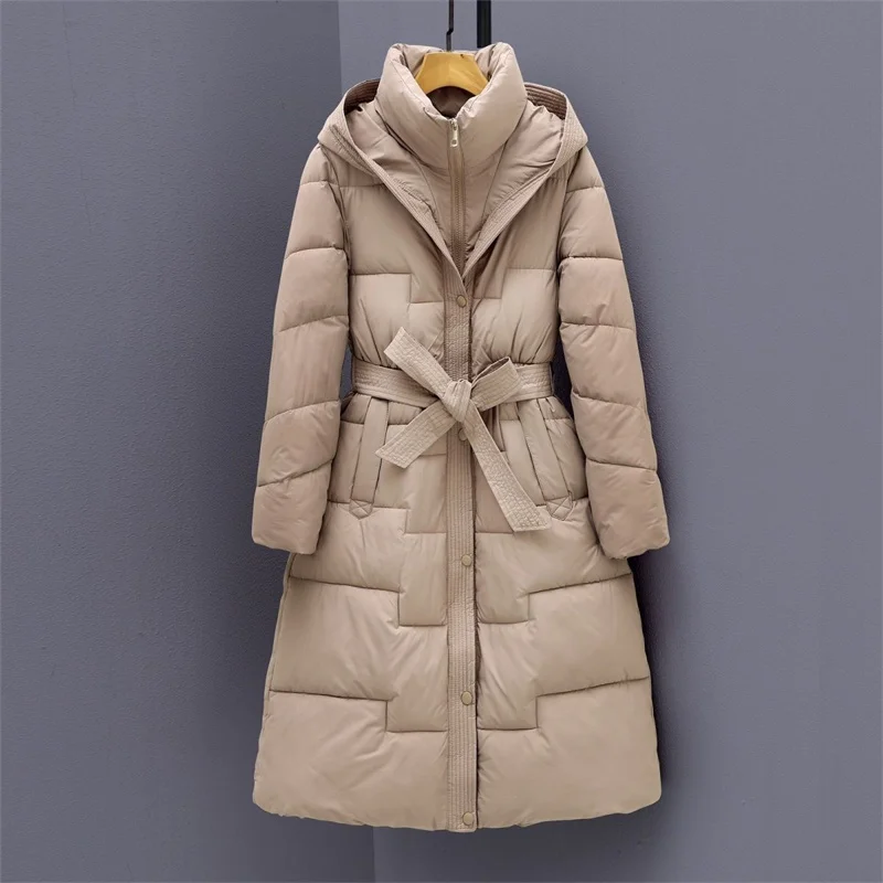 

Fashion Cotton Padded Jacket Women's Parkas 2025New Long Windbreaker Waist Slim Warm Cotton Padded Coat Plus Size Ladies Outwear