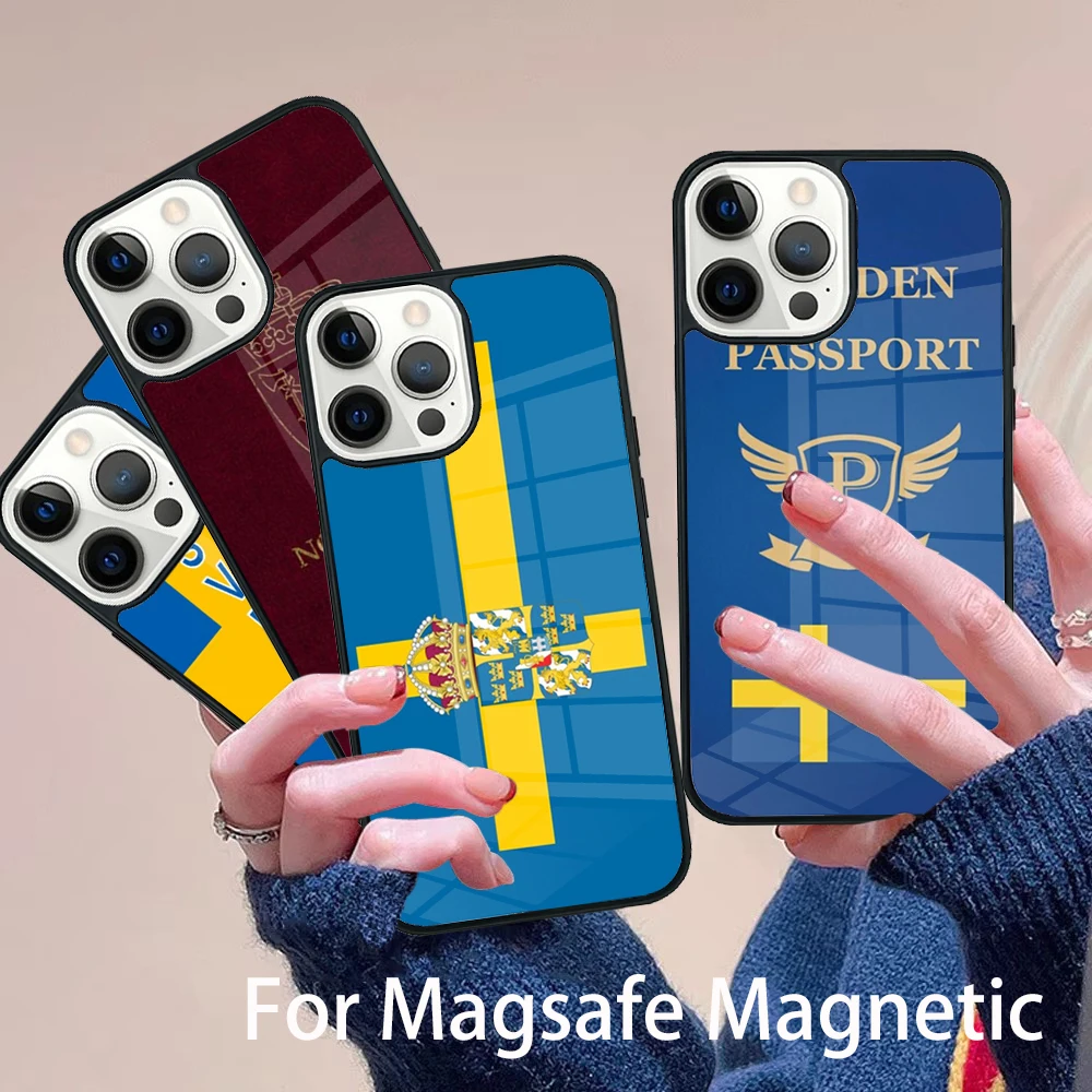 

Sweden Passport Phone Case Magesafe Magnetic Wireless Charge Cover For IPhone 16 11 12 13 14 15 Pro Max Plus Mini