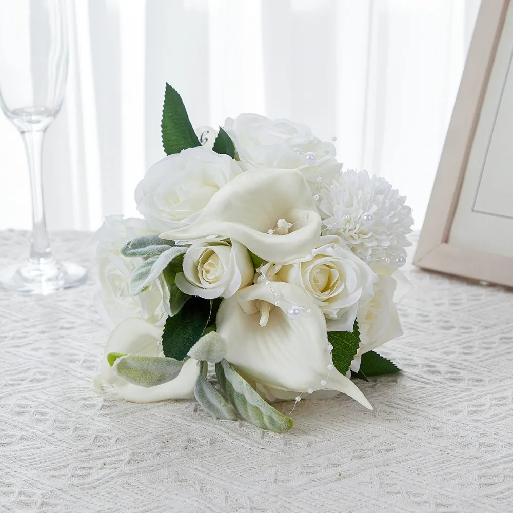 

1pc Artificial Flower Silk Rose Flower Bouquet Bridal's Handheld Wedding Party Marrige Accessories