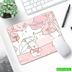 Cute Rabbit Mouse Pad Small Mausepad Kawaii Bunny Mousepad Pink Desk Mat Loptop Soft Rug Locking Edge 20x25cm