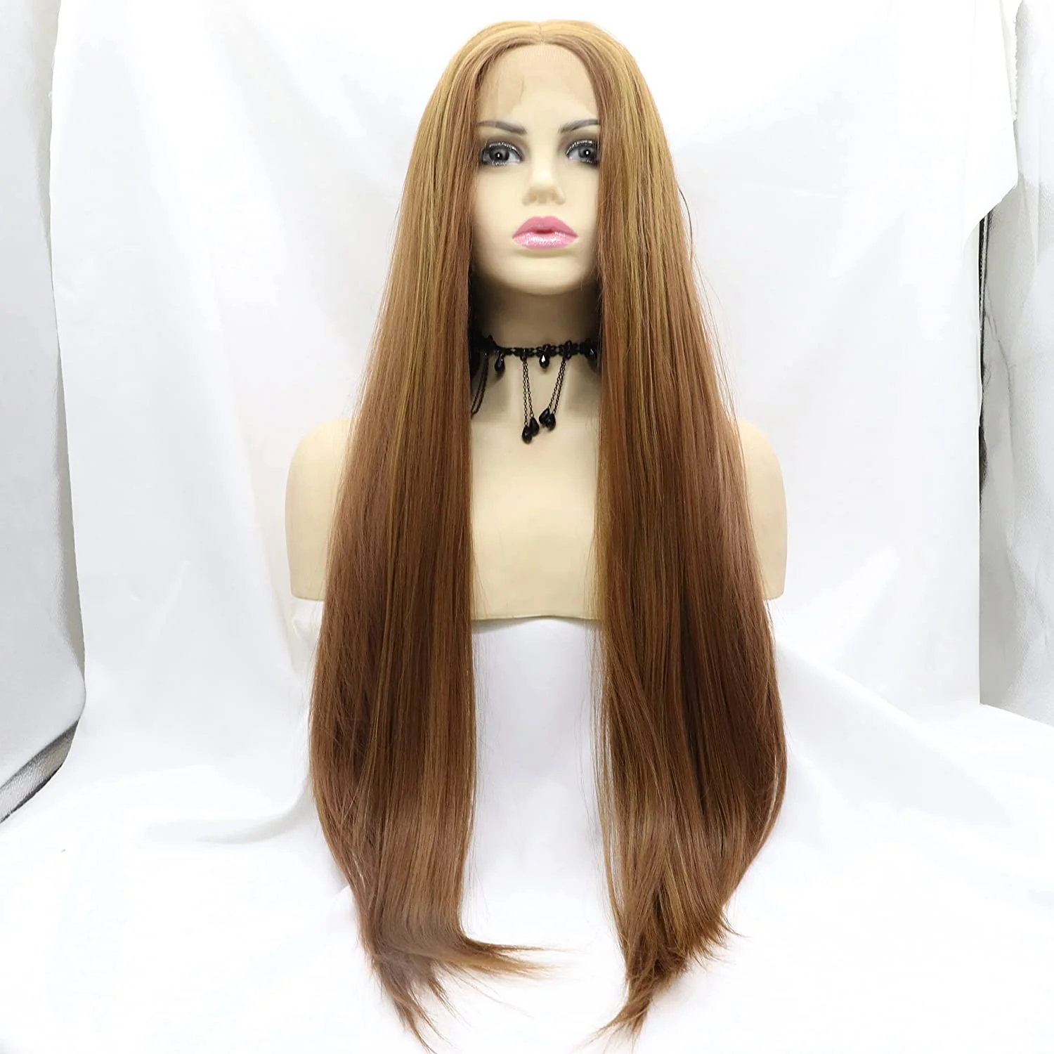 

Highlight Synthetic Lace Front Wigs for Women Ombre Brown Straight Synthetic Wigs Glueless Brown mixed Honey Blonde Lace Wig