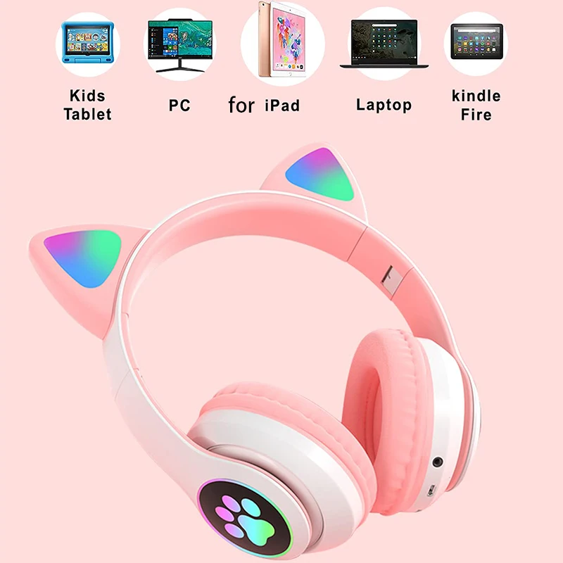 Kids Bluetooth Headphones for Kids and Adults Kids Headphones with Microphone Cat Headphones for Girls and Boys