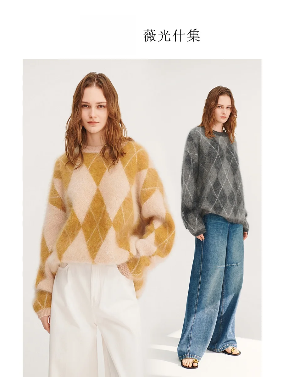 

Women's Thiened Woolen Knitted Sweater round Ne Diamond Pattern Floing New Sle Winter Warm Top by Wei Guang i Ji