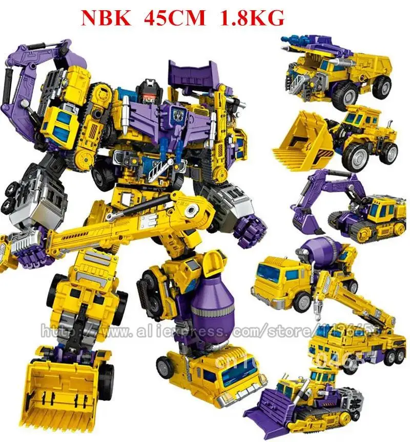 Nbk oversize 6 em 1 devastador transformação brinquedos menino robô carro ko g1 escavadeira caminhões modelo figura de ação brinquedo adulto criança