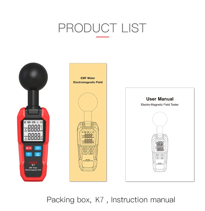 BSIDE K7 EMF Meter Electric Magnetic Field Tester Electromagnetic Wave Radiation Signal Detector WiFi 5G Search Auto Measurement