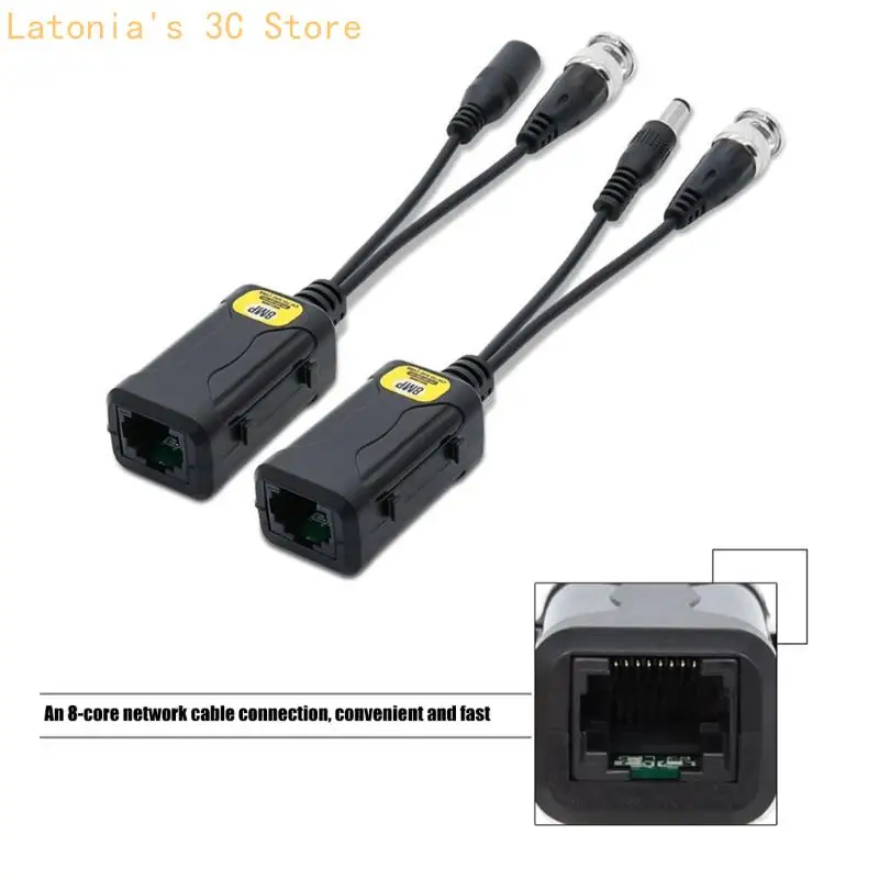 CCTV Video Balun with Power Supply Video Transceiver Set with BNC Connector, RJ45 Port DC5.5x2.1mm Cord,for