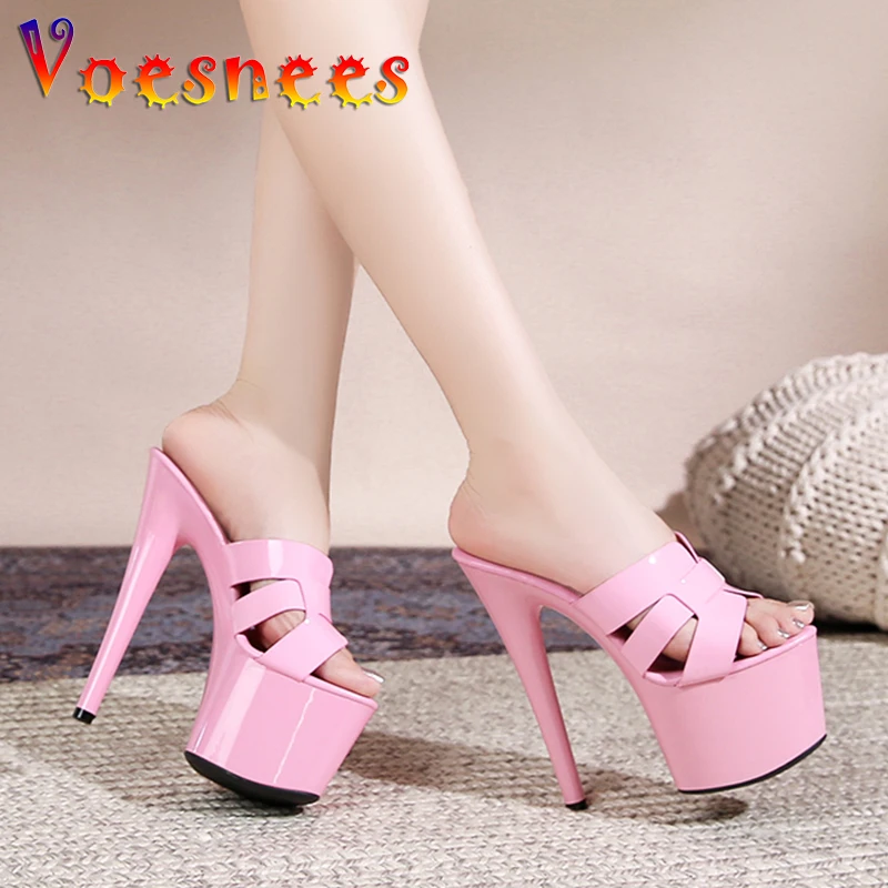 

Summer Women High Heels Slippers Fashion Hollow Out Sliders Sandals 16CM Party Female Shoes 7CM Platform Nightclub Stage Pumps