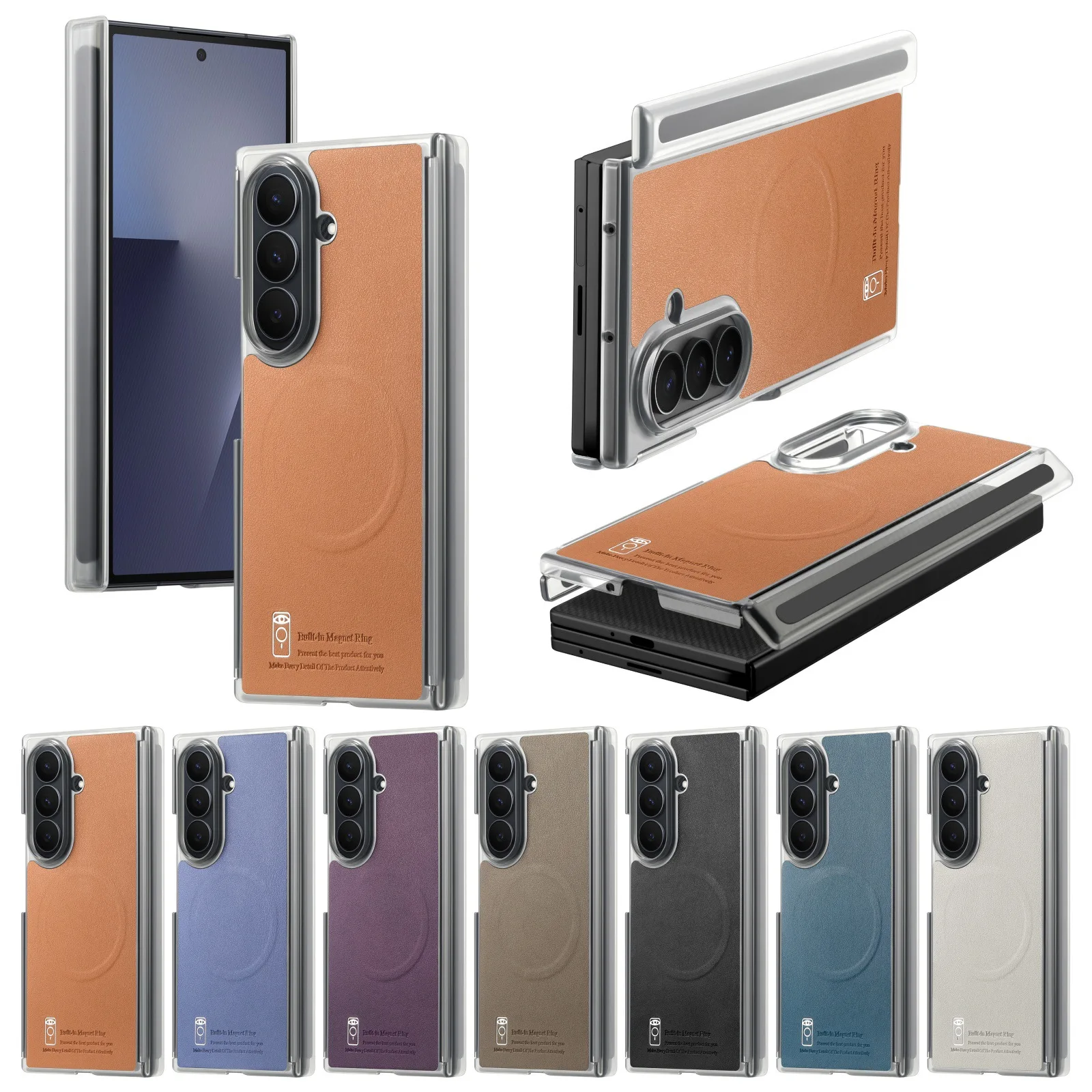 

case for Samsung Z FOLD 7 6 5 4 Leather texture magnetic axis protective case Shock Proof Wireless Charging Anti-Fingerprint