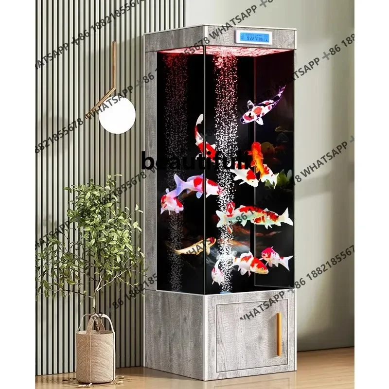 

X Новый резервуар от пола до потолка для золотых рыбок для гостиной, бытовой экологический безводный ультра-белый стеклянный фильтр со спинкой, трубчатый аквариум