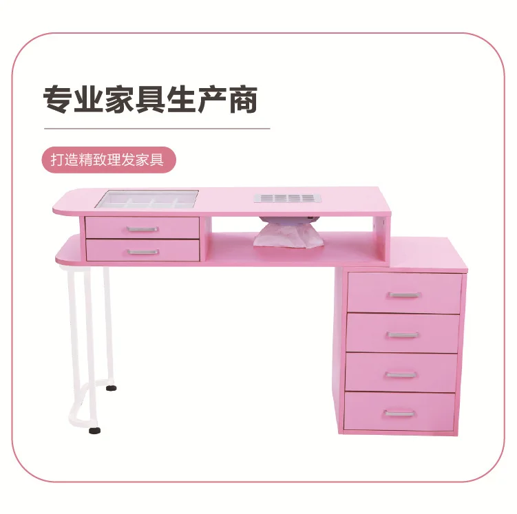 Fotografia 7: Mesa de manicure personalizada rosa, mesa multifuncional para trabalho com unhas, armazenamento de cola e esmalte, venda por atacado de fábrica.