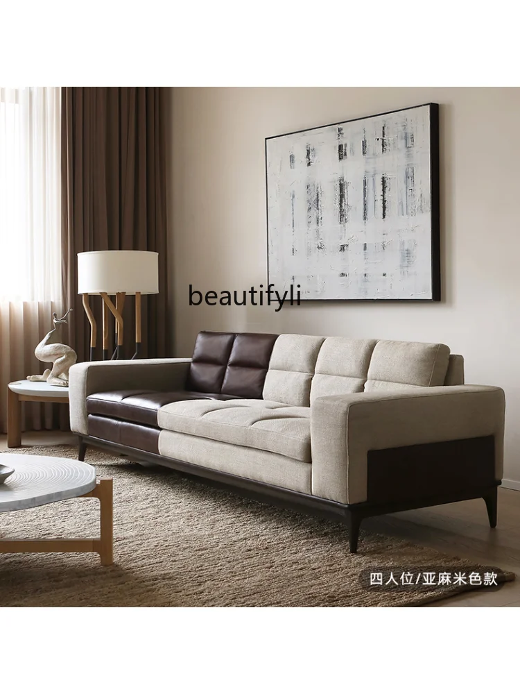 Nordic Style French B.N./Italian Minimalist/Belgium Linen Leather Stitching Pat Sofa furniture living room sets sofa    couch