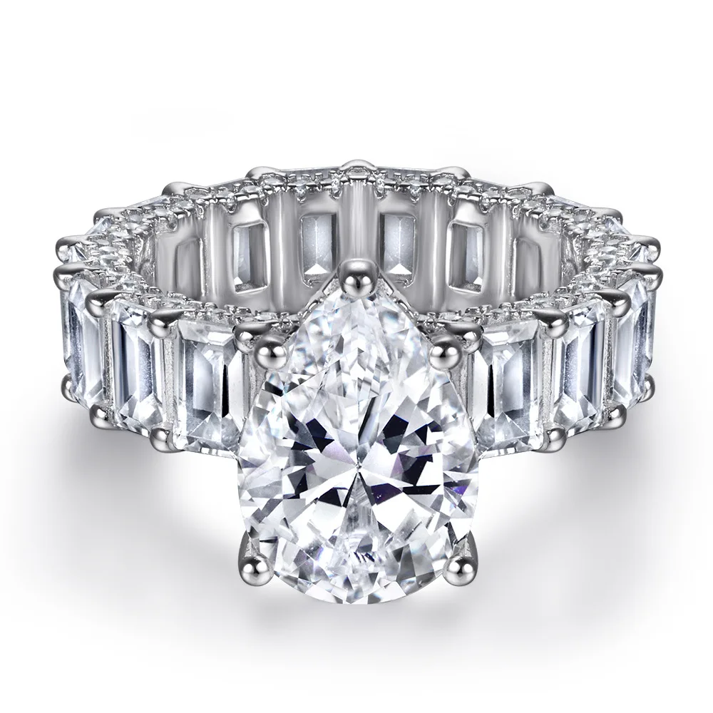 

European and American S925 Silver E-commerce Vintage Water Drops Full Diamond Women's Ring Factory One Piece Delivery