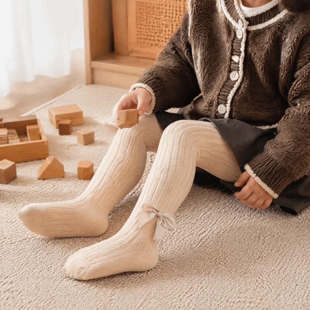 Class A Cotton Girls Knit Leggings Twisted Texture Solid Color Pantyhose Four Way Stretch Wear Resistant Children Tights Girl