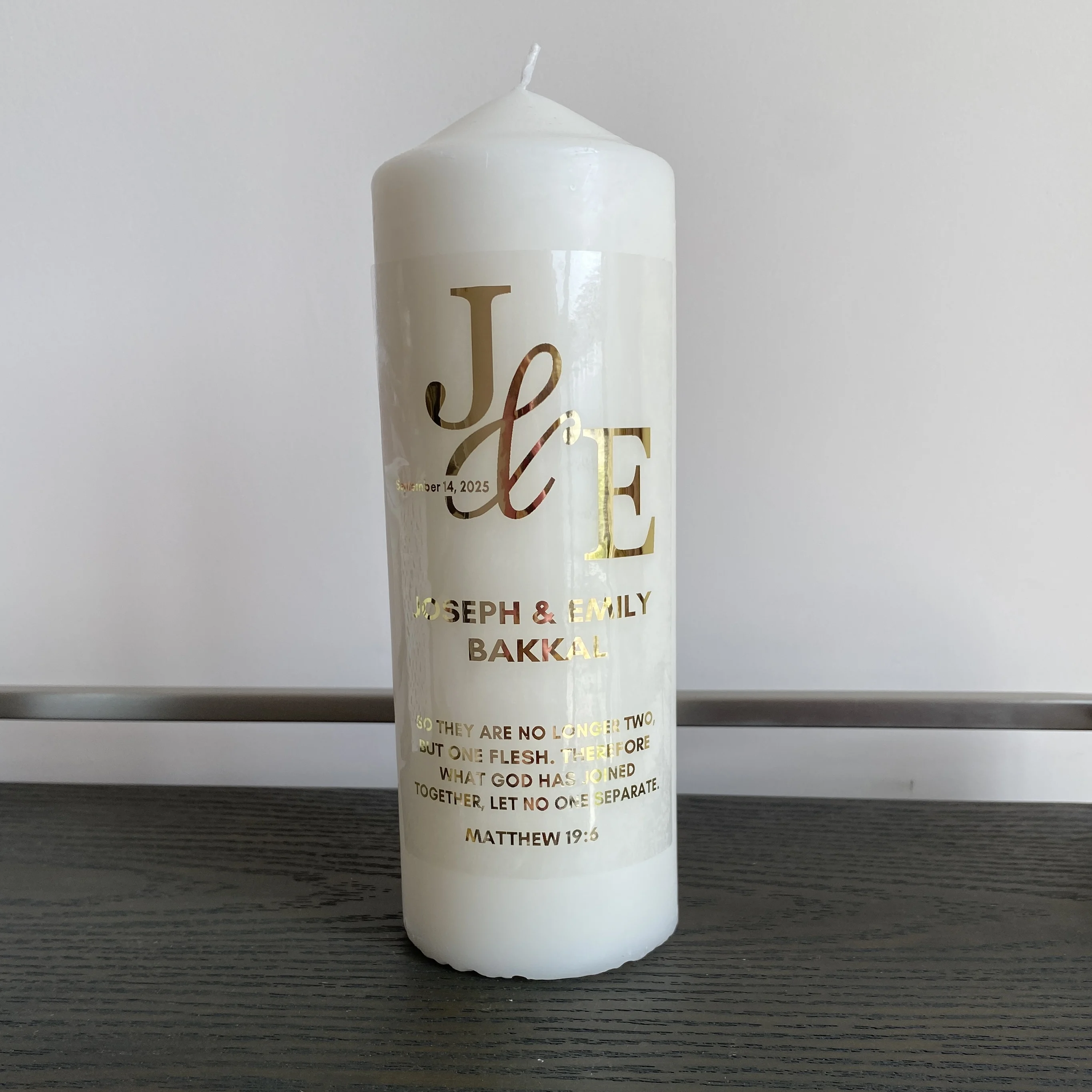 Autocollants personnalisés de bougies d'unité de mariage, étiquettes de bougies de mariage en or
