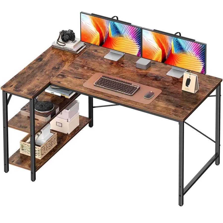 

47 Inches L Shaped Desk, Computer Desk with Reversible Storage Shelves, for Gaming Corner Home Office Writing Study, Metal Frame