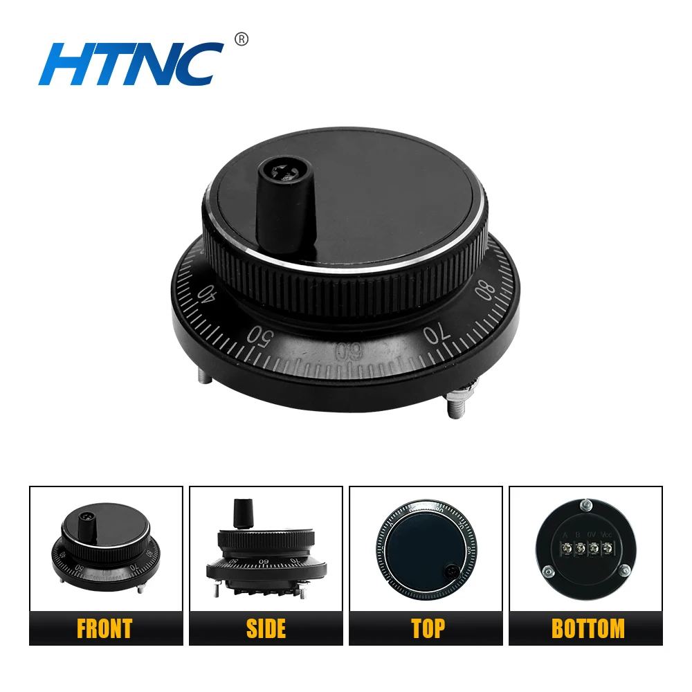 Black Metal Handwheel 5v 24V 100 Pulse 6-terminal 4-terminal Pulse Generator Outer diameter of 61mm For CNC  Machining Center