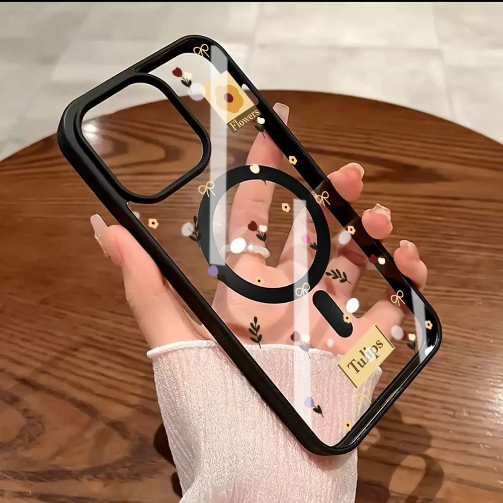Einfache Tulpenblumen-Schutzhülle für iPhone 17 14 12 Pro Max 13 16 15 Plus 11 Hüllen für MagSafe kabelloses Laden stoßfeste Hülle – Detail 7