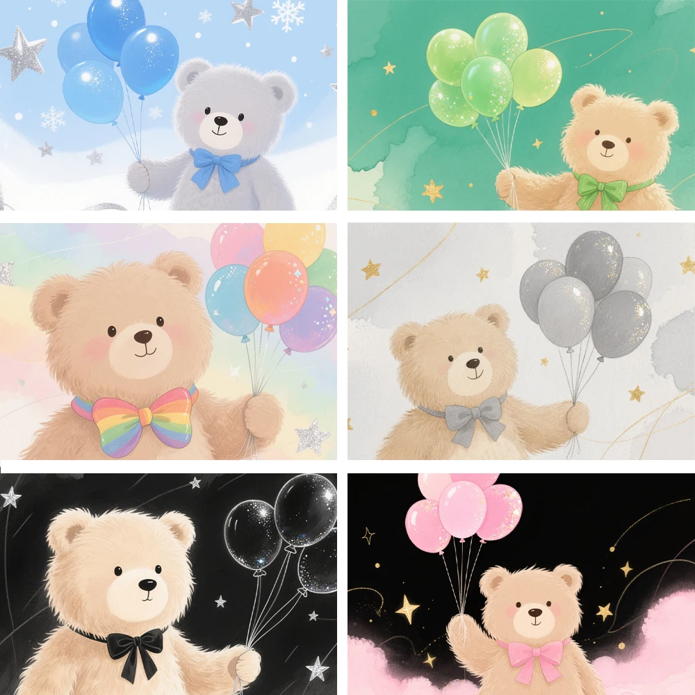 

Balloon Bear Baby 1st Birthday Party Photography Backdrop Cloud Star Decor Background Newborn Cake Smash Photo Studio Prop