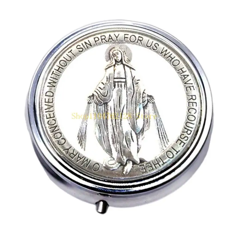 Small Metal Box for Devotional Prayer Beads, Metal Rosary Case with Raised Design, Religious Jewelry Necklace Holder Organizers