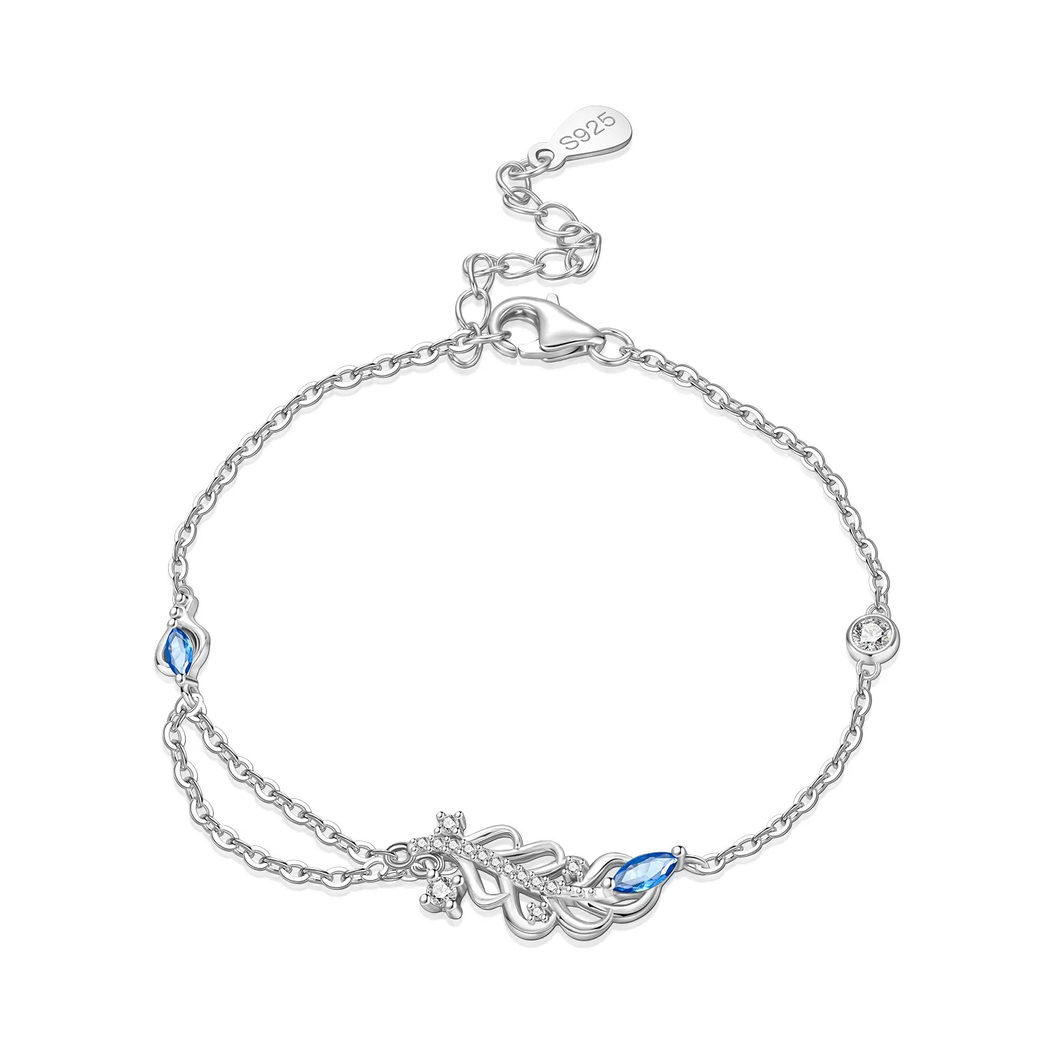 CYCUFF S925 Sterling Silber Blaue Feder Glückssymbol Armband Kettenglieder Damenarmband Schmuck Party Trendiges Jubiläumsgeschenk