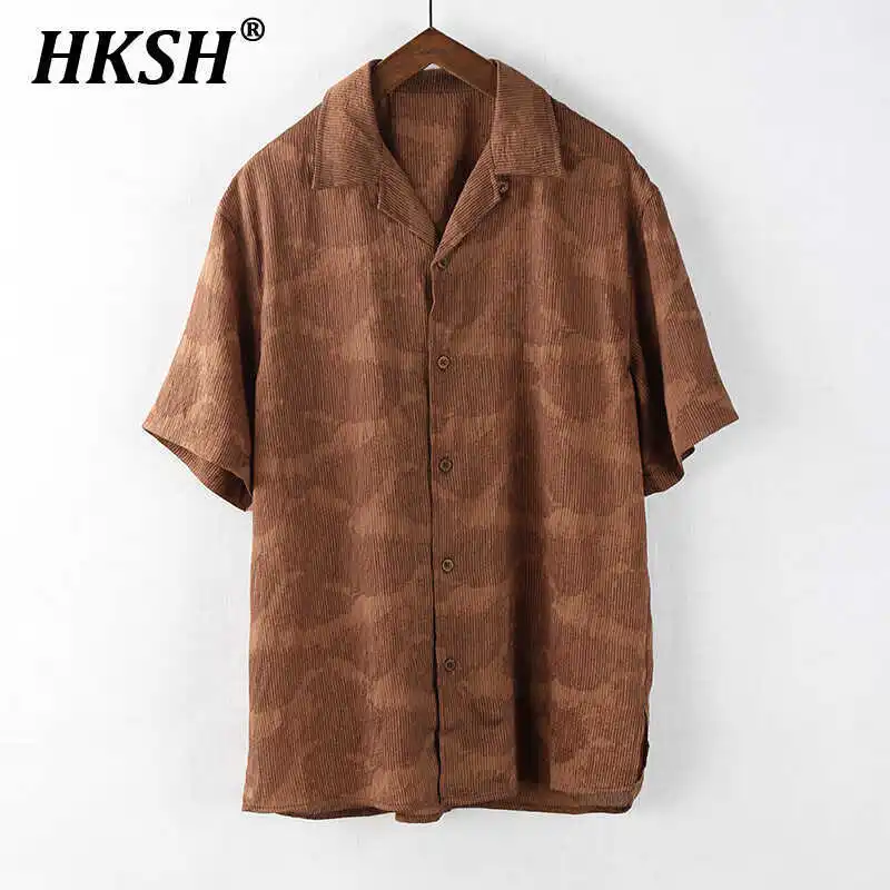 

HKSH Summer New Dark Textured Short Sleeve Shirt Men's Tide Punk Lapel Casual Draped Shirts Trend China-chic Style Tops HK1680