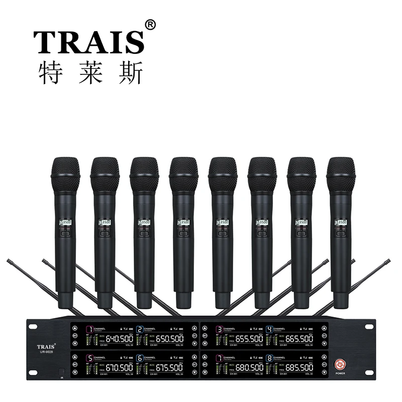 High Quality 8CH Wireless Microphone System Metal Handheld Mic for Karaoke Singing Speech