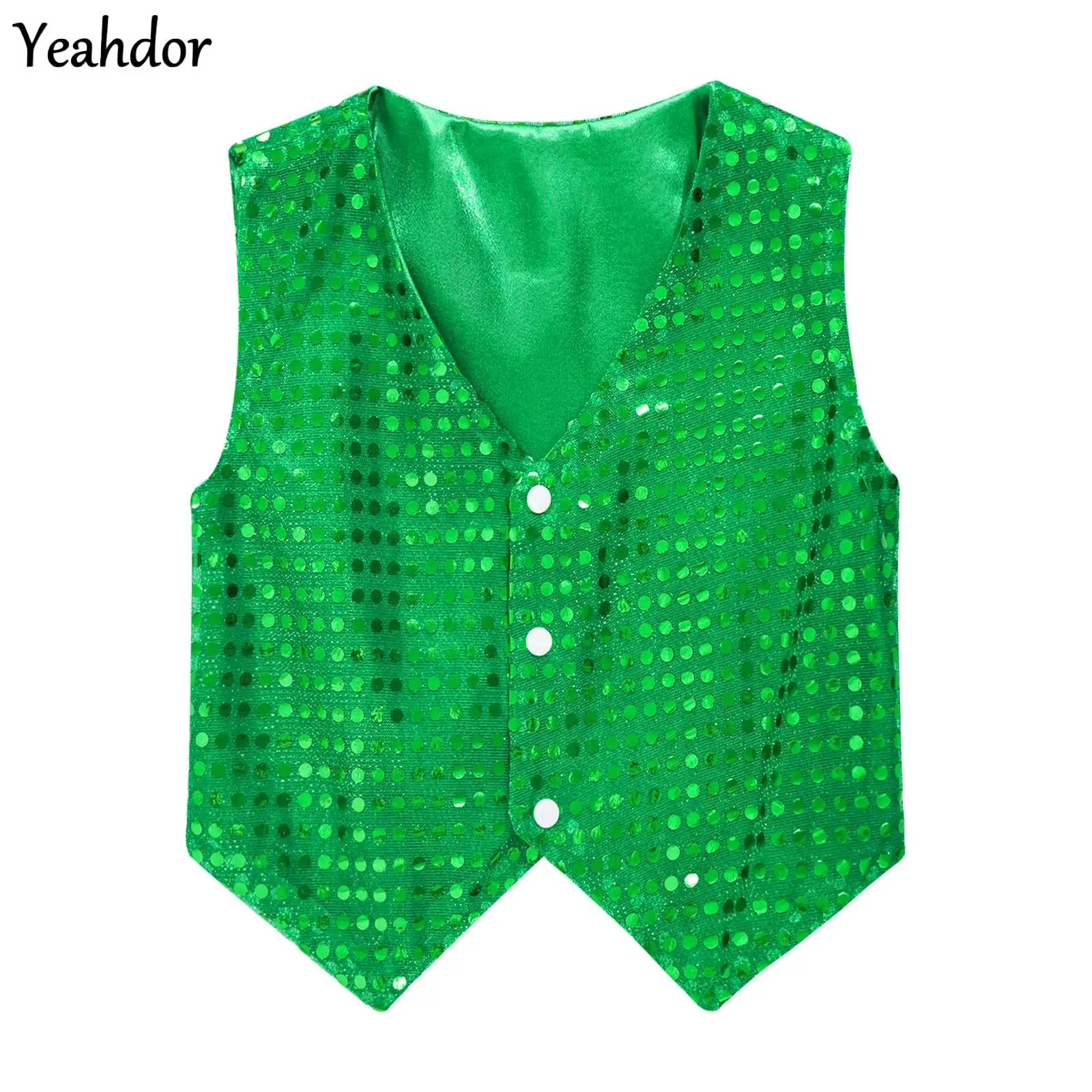 

Kids Boys Sequined Vest Jackets Tops Girls Hip-hop Jazz Dance Waistcoat Streetwear Choir Christmas Stage Performance Costumes