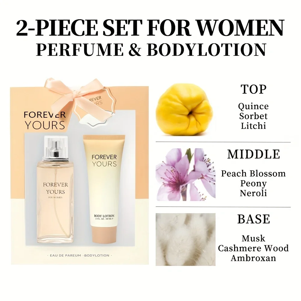 Women's Fragrance Sets Eau de Parfum Spray and Body Lotion Gift Set 3.4 Oz EDP Spray 2.8 Oz Body Cream FOREVER YOURSl 2 Pcs Gift