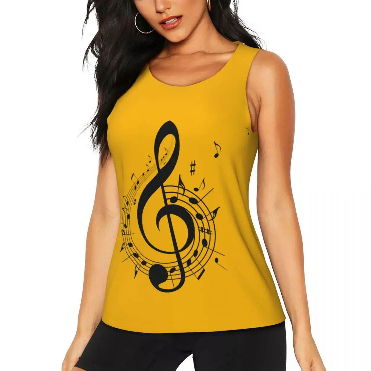 Custom Women Music Festival Music Note Workout Yoga Shirts Sleeveless Gym Running Tank Tops