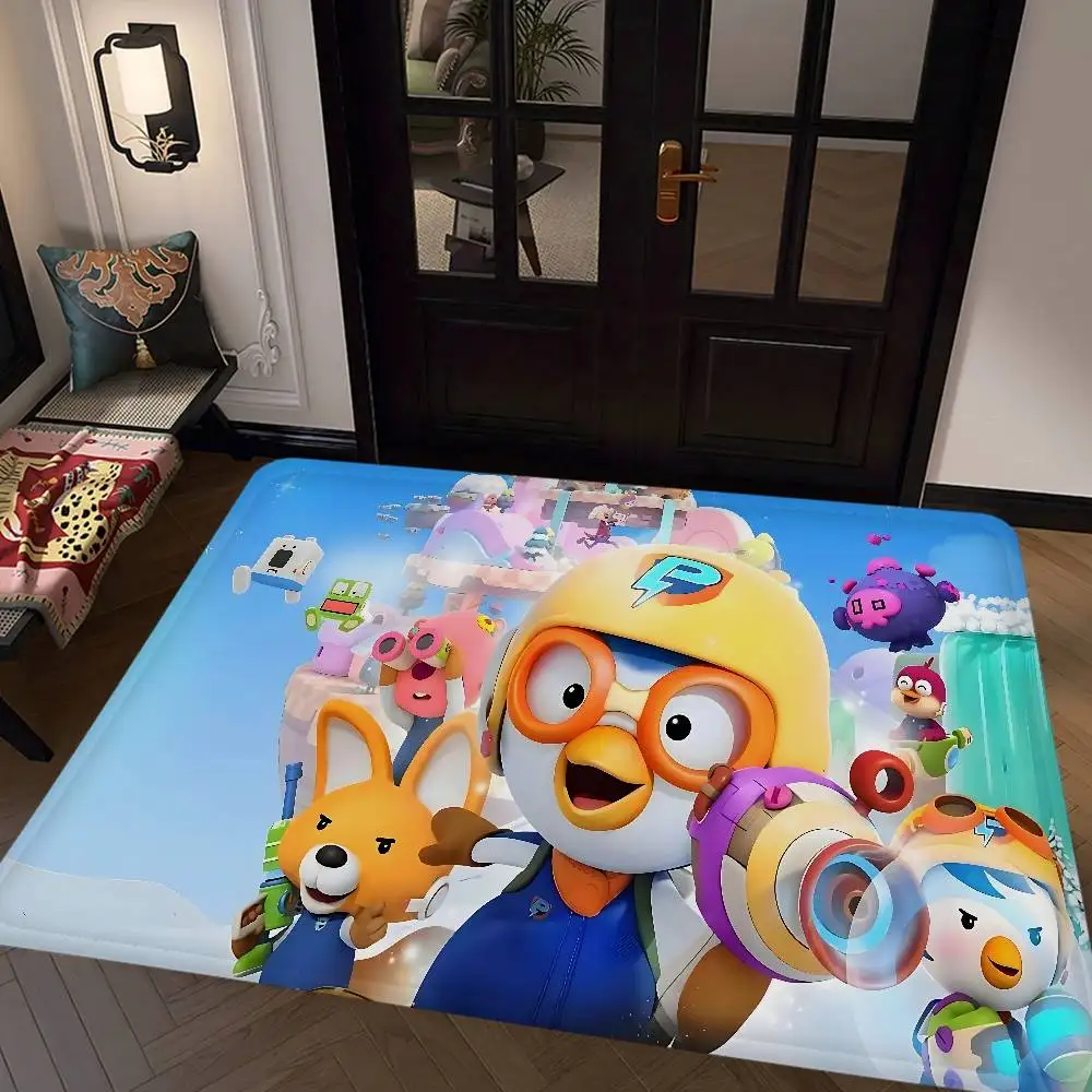 Cartoon P-Pororo Cute Floor Carpet Anti-slip Absorb Water Long Strip Cushion Bedroon Mat Welcome Rug