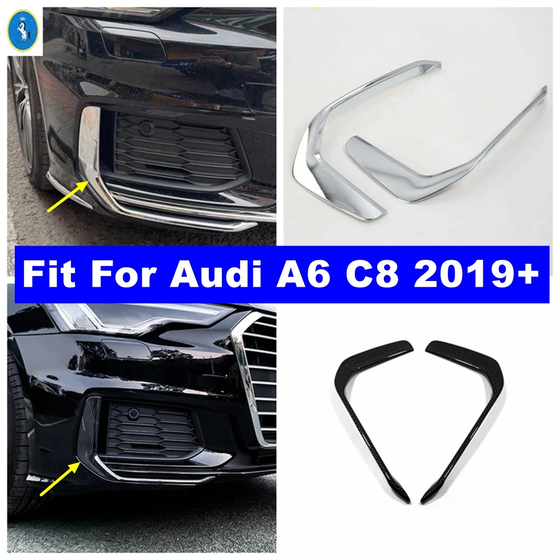 

For Audi A6 C8 2019 - 2023 ABS Front Fog Lights Lamp Eyelid Eyebrow Strip Molding Garnish Cover Trim Auto Exterior Accessories