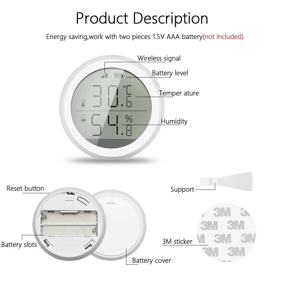 Tuya ZigBee Smart Home Temperature And Humidity Sensor With LED Screen Works With Google Assistant and Tuya Zigbee Hub