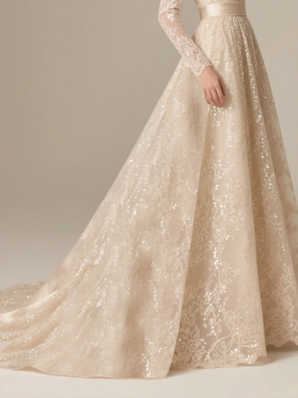 Элегантные вечерние платья трапециевидной формы с круглым вырезом и длинными рукавами, блестящие свадебные платья с блестками, кружевные платья 2025 года, бесплатные индивидуальные платья