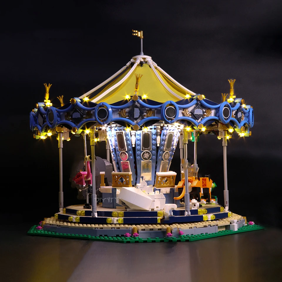NONE Mit Licht Kinder Grand Carousel MOC Display Bausteine Ziegel Kinder Geburtstag Weihnachten Geschenk Spielzeug Kompatibel 15036 10257 6