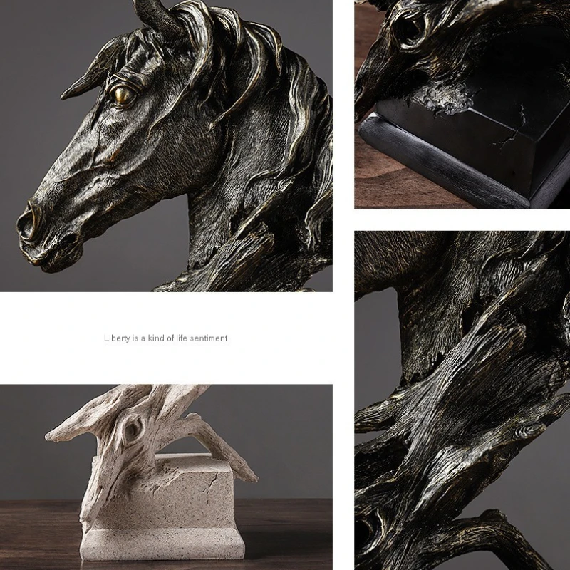 Luxury Nordic Vintage Horse Head Ornament Home Decoration Living Room Pokou Office Ornament Resin Crafts Decoration Aesthetic