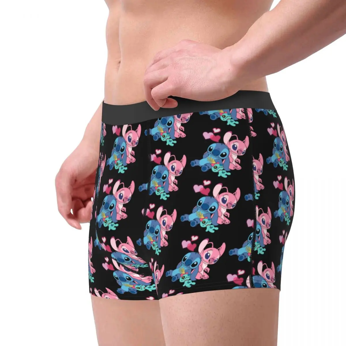 Male Funny Stitch Angel Underwear Disney Anime Boxer Briefs Soft Shorts Panties Underpants