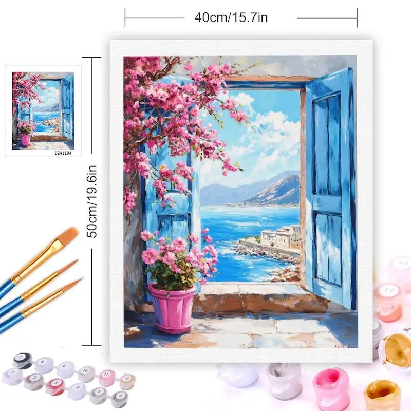 GATYZTORY Diy Painting By Numbers For Adults Window Fower Acrylic Drawing On Canvas Painting Kits For Home Decoration