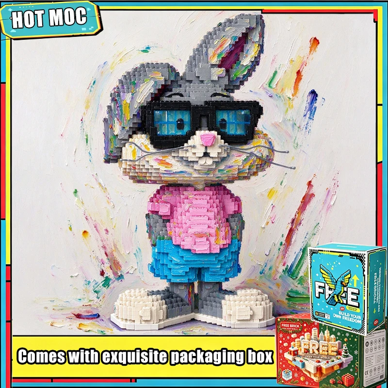 NEW 5511PCS Cool Bunny Rabbit With Sunglasses Building Blocks Custom Model Creative DIY Assembly Display Collection Room Decor