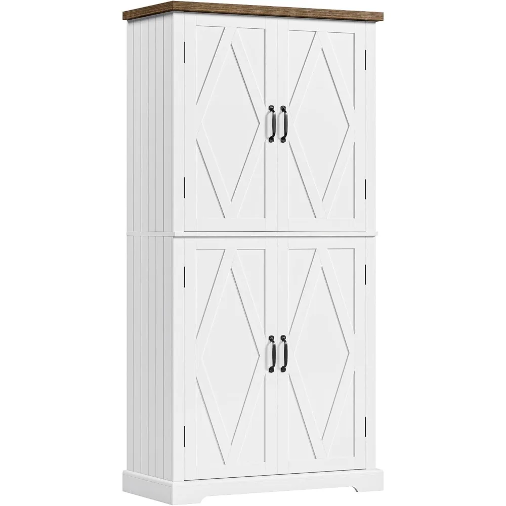 

64" Tall Pantry Cabinet, Modern Farmhouse Kitchen Pantry, Wood Bathroom Storage Cabinet, Large Bookcase, 4 Doors|Adjustable She