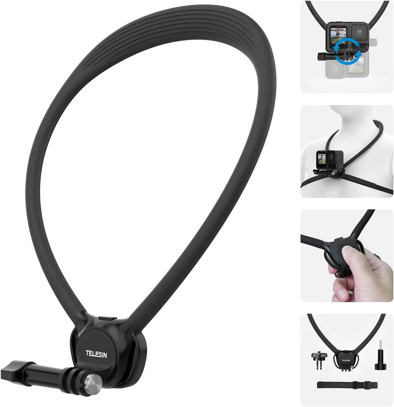 Крепление на шею SE 2.0 с воздушной подушкой, регулируемым нагрудным ремнем и креплением на шею для съемки POV без помощи рук для DJI Action 6/5 Pro/4/3