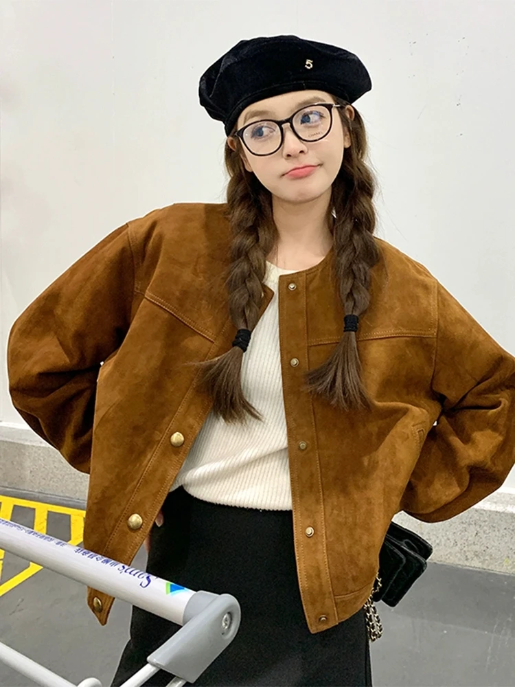 Bury Suede Casual Jaet Women's Spring New Sle Motorcycle Vintage High-End Feelings Workwear Collarl Top