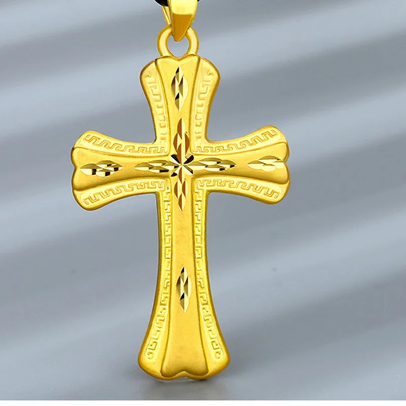 The new Copy 100% Real Gold 24k 999 necklace is not easy to fade pendant men's and collarbone for Pure 18K Gold Jewelry image 6