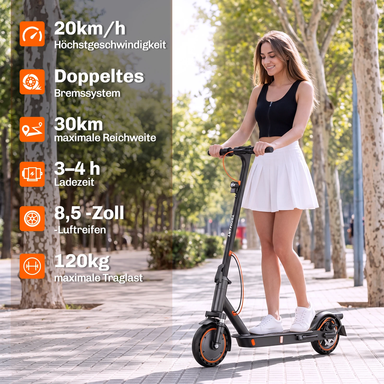 TODIMART T3B/T3A Faltbarer E-Scooter für Erwachsene Smart APP Steuerung 8,5 Zoll Reifen 36V 7,8Ah Akku 25KM Reichweite 120KG Max Belastung City Elektroroller für Pendler – Detail 1