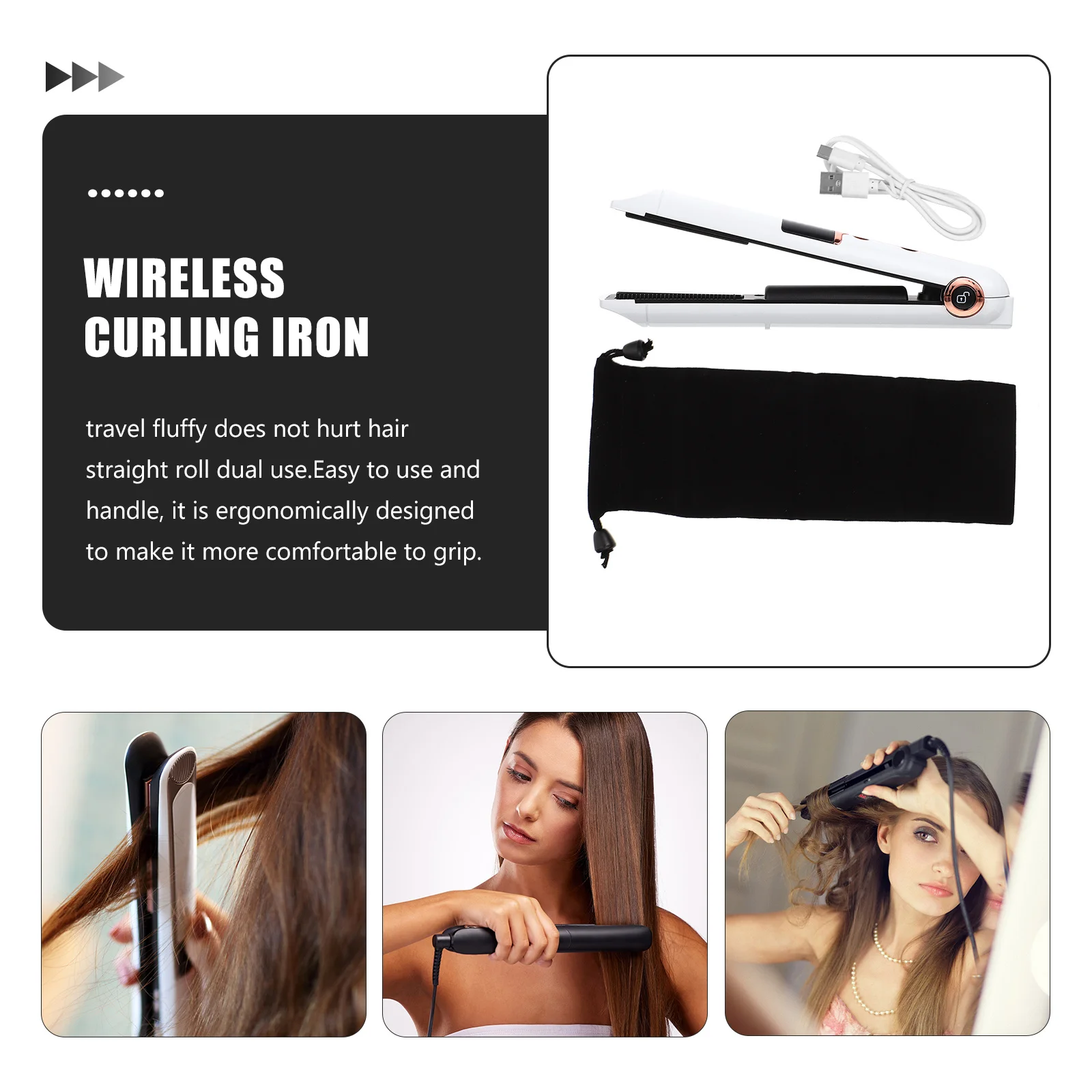 

Wireless Charging Hair Straightener Curler Plastic Multifunctional Styling Tool for Home Barbers Portable Adjustable Temperature