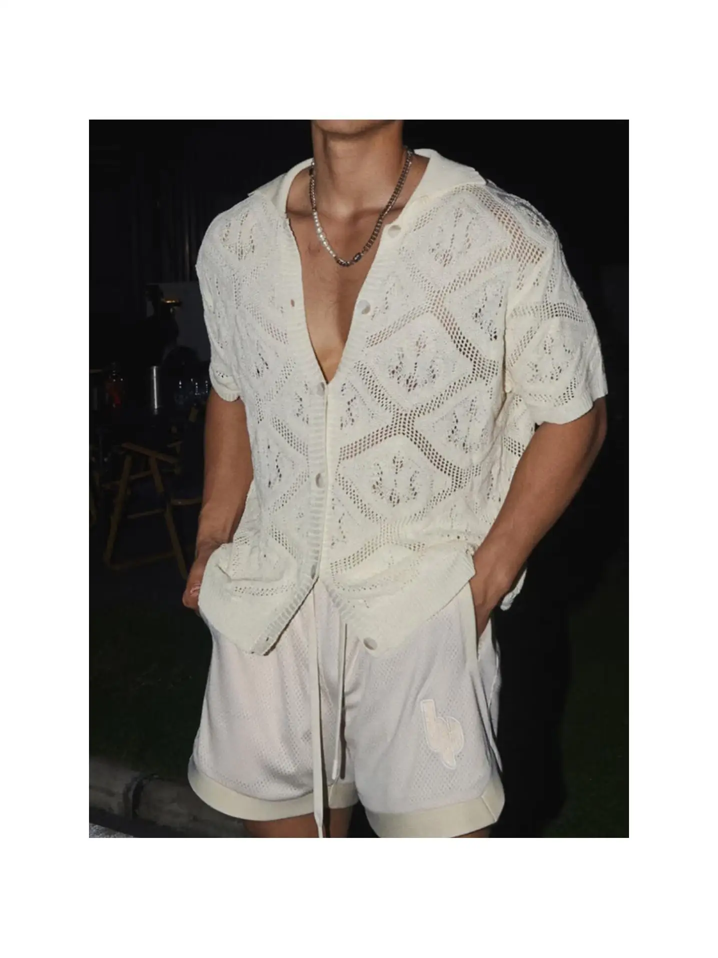 

Men's ort Sve Open Cardigan Summer Ice Silk Hollow Knitted irt Trendy T-irt Baby Boy Clothes Kid's Faion Outfit