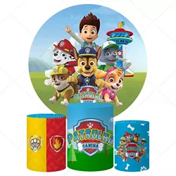 Paw-w Patrols Round Backdrop Dog Kid Birthday Party Decoration Photography Background Baby Shower Cylinder Cover Studio Prop
